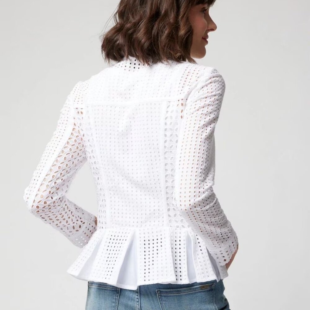 WHBM $175 Eyelet Moto Jacket Cotton White 12 - Picture 4 of 5